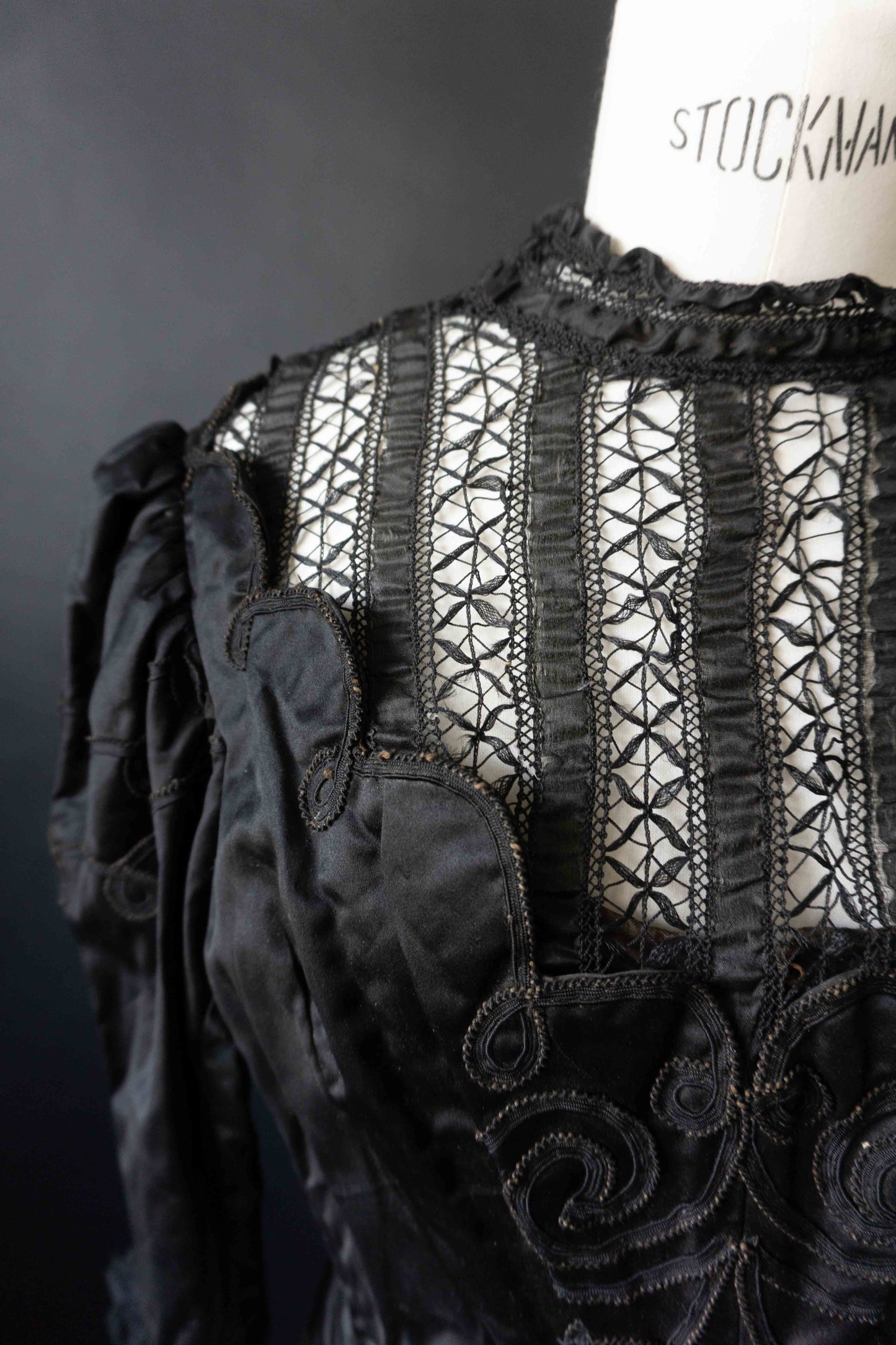 Antike Vintage Bluse Schwarz Handgefertigt 1900