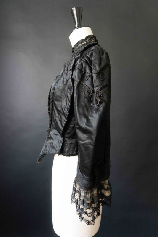 Antike Vintage Bluse Schwarz Handgefertigt 1900