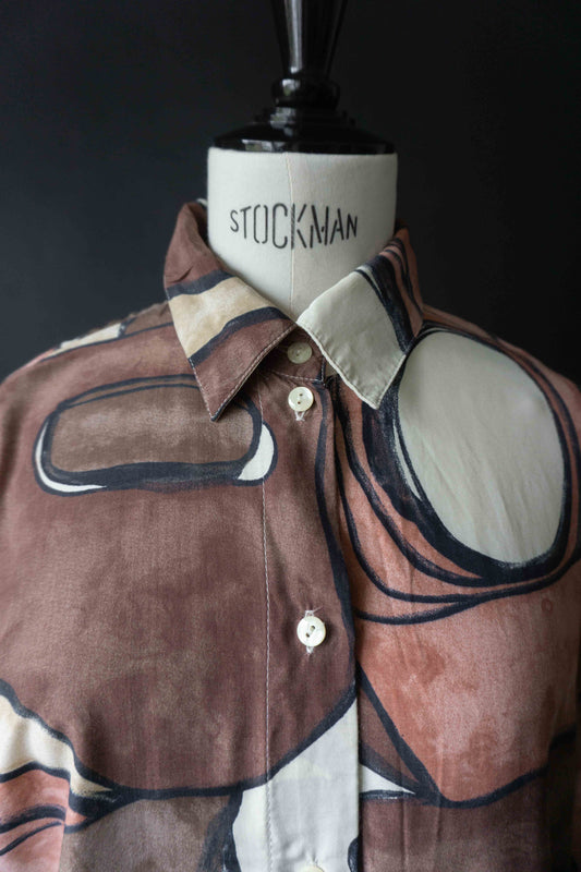 80s Bluse Crazy Pattern Fließende Viskose