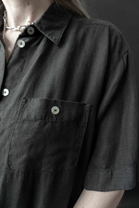 Vintage Leinenbluse Sommer Basic Perlmuttknöpfe