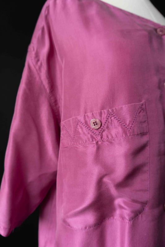 Vintage Oversized Bluse Pink Seide 80s