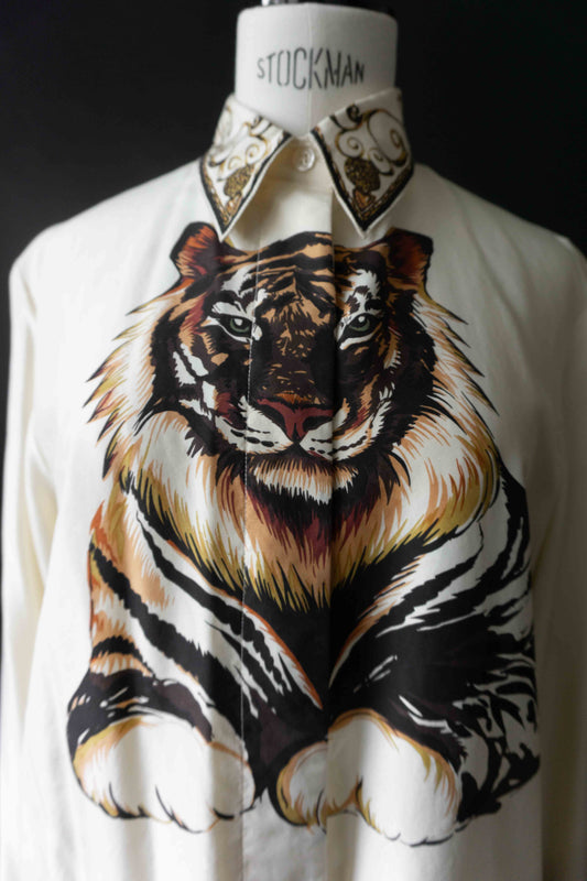 80s Vintage Bluse Seide Tiger Motiv