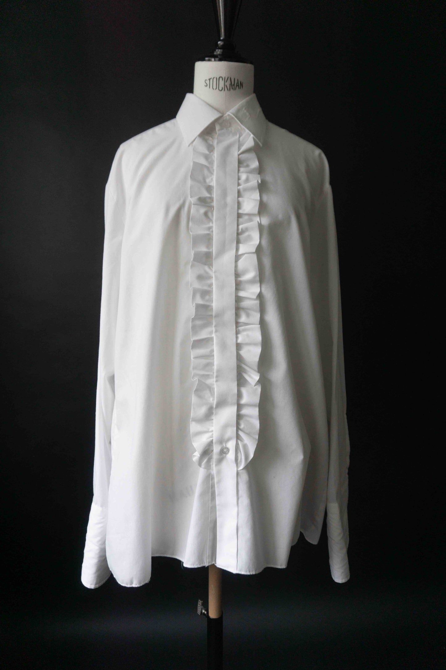 Vintage Smoking-Bluse weiß mit Rüschenkante und Manschetten