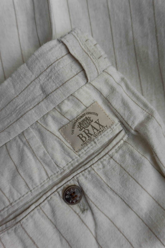 Cremefarbene Brax Vintage Leinenhose mit Nadelstreifen