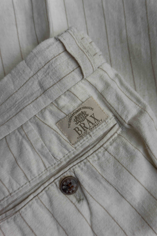 Cremefarbene Brax Vintage Leinenhose mit Nadelstreifen