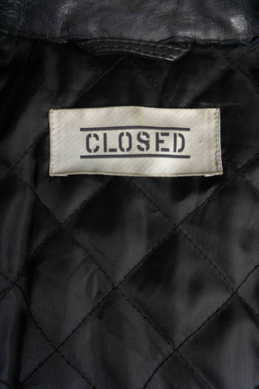 Vintage Y2K Closed Lederjacke Biker Style Silber Hardware