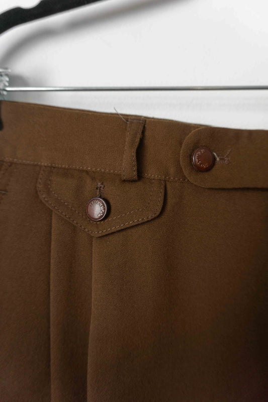 Braun-Khaki Vintage Wollhose mit Bundfalten