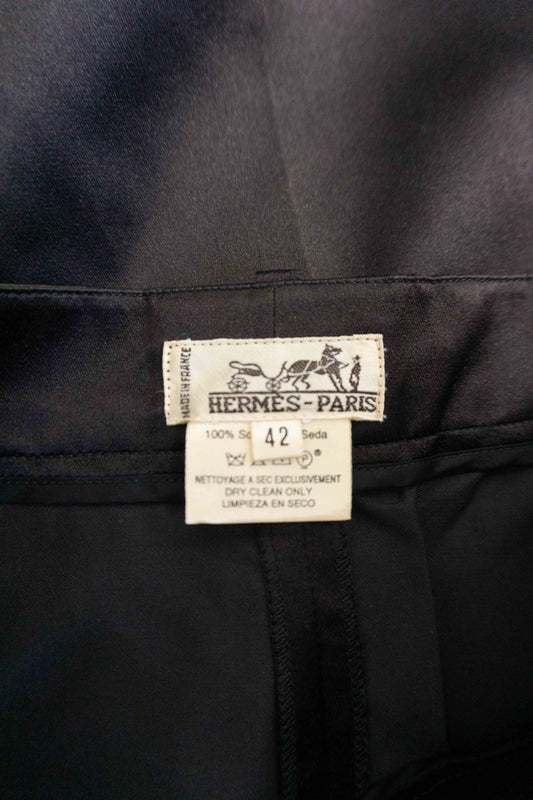 Hermès Highwaist Seidenhose in Schokobraun