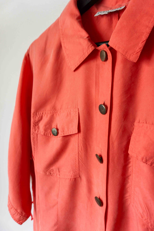 Vintage 80s Jumpsuit Seide Koralle Fließend