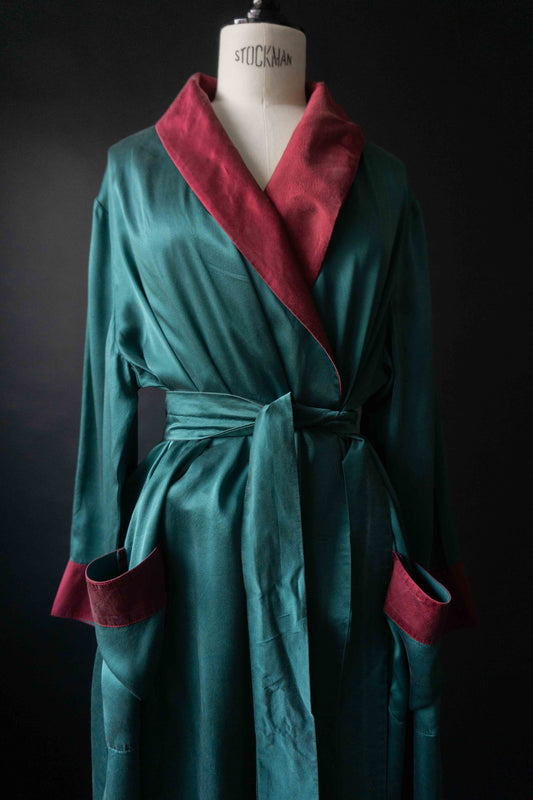 Vintage Kimono Seide Petrol Rot mit Gürtel