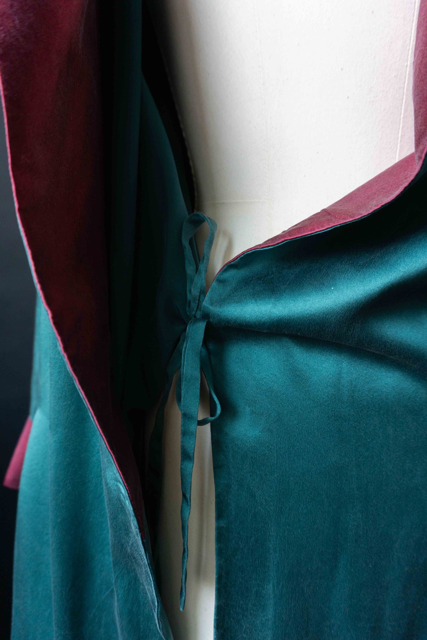 Vintage Kimono Seide Petrol Rot mit Gürtel