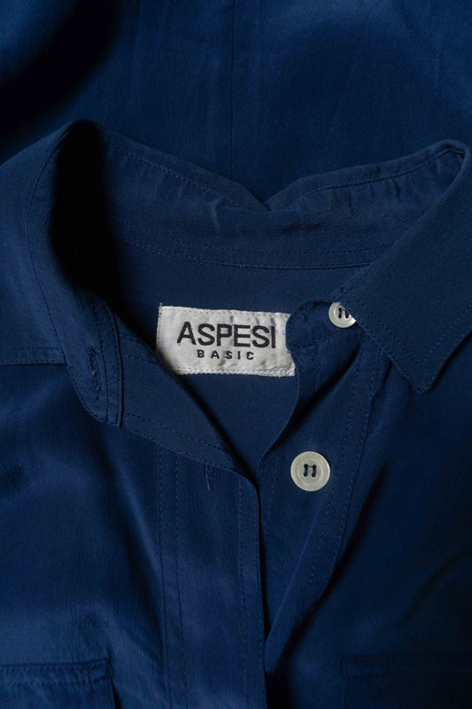 Kobaltblaues Maxikleid aus Seide von Aspesi mit Seitentaschen