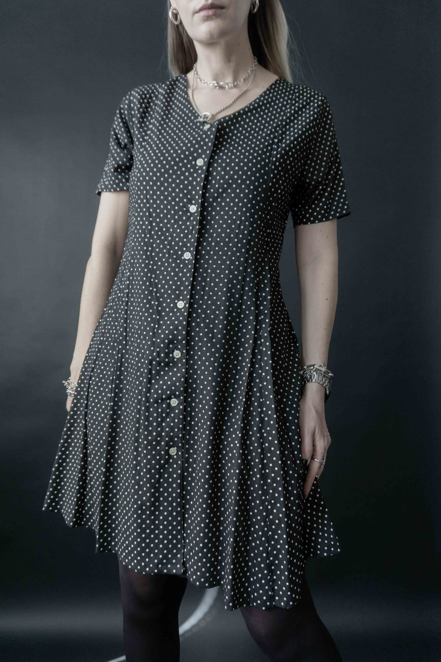 Grunge 90s Minikleid Vintage Pünktchen Schwarz