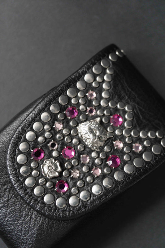 Vintage Kolster Lederetui mit pinken Steinen und Nieten