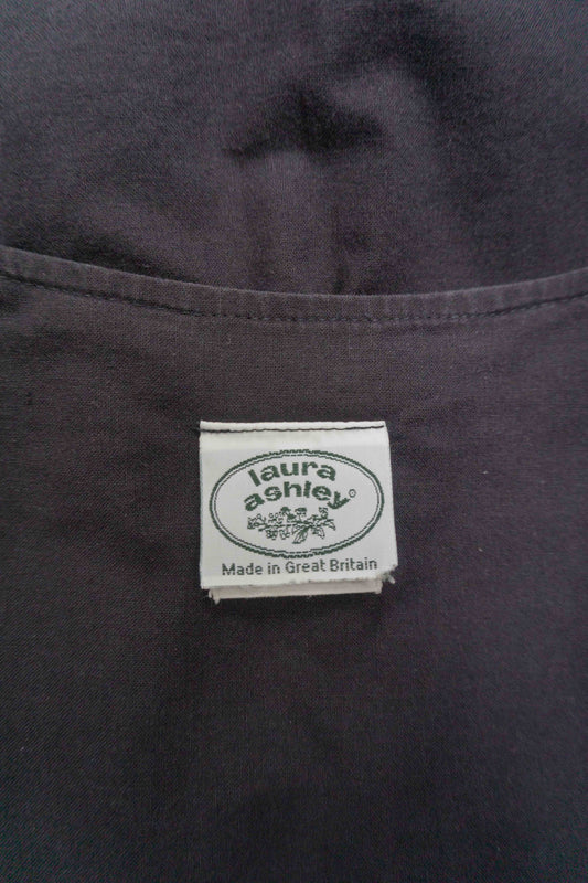 Schwarzes Laura Ashley Leinen-Baumwollkleid 90er Vintage mit Knopfleiste