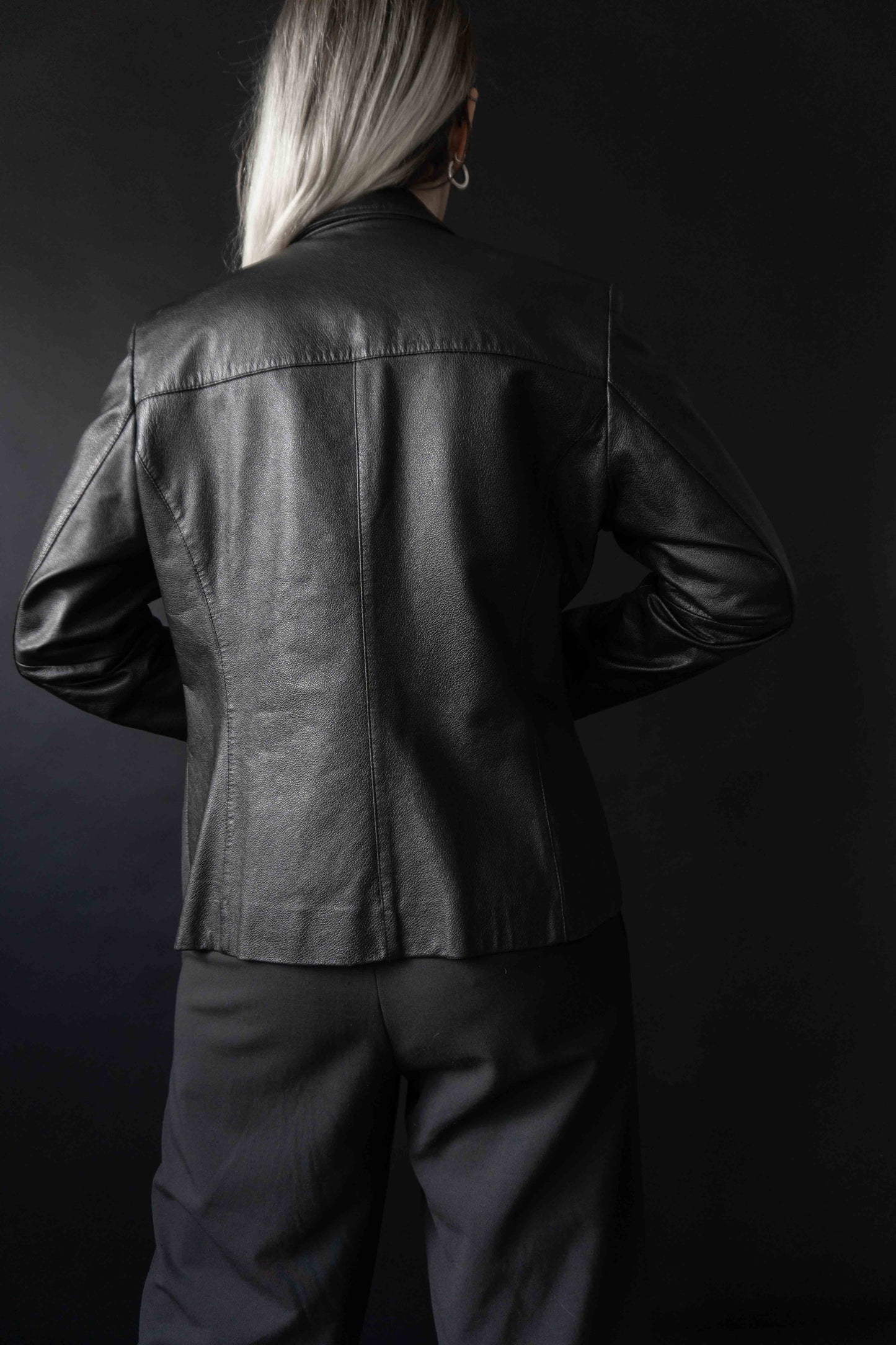 Vintage 90s Lederjacke Schwarz Silberner Zipper