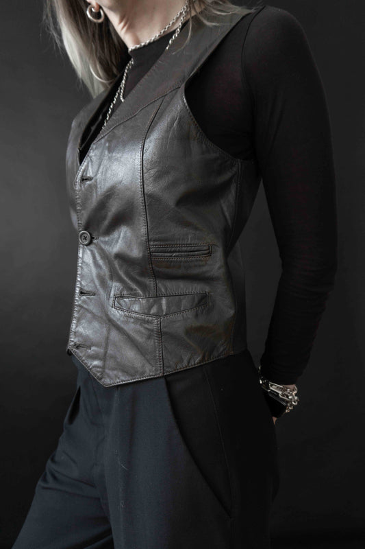 Vintage 80s Lederweste Grau Zeitlos