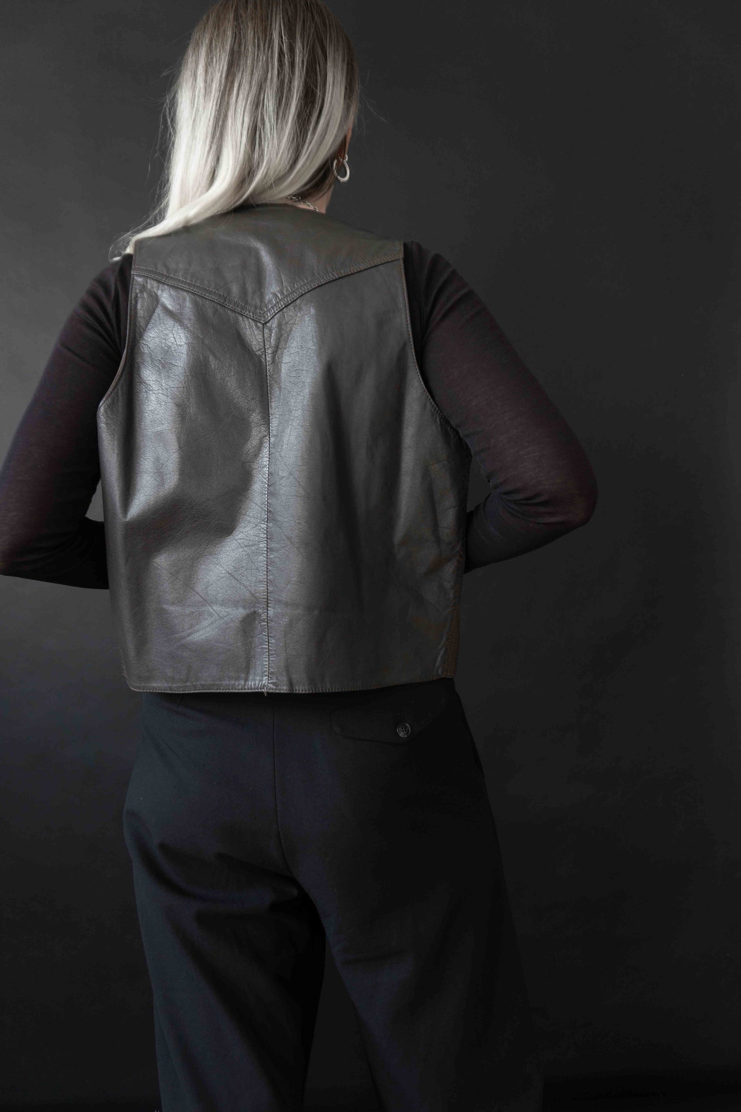 Vintage 80s Lederweste Grau Zeitlos