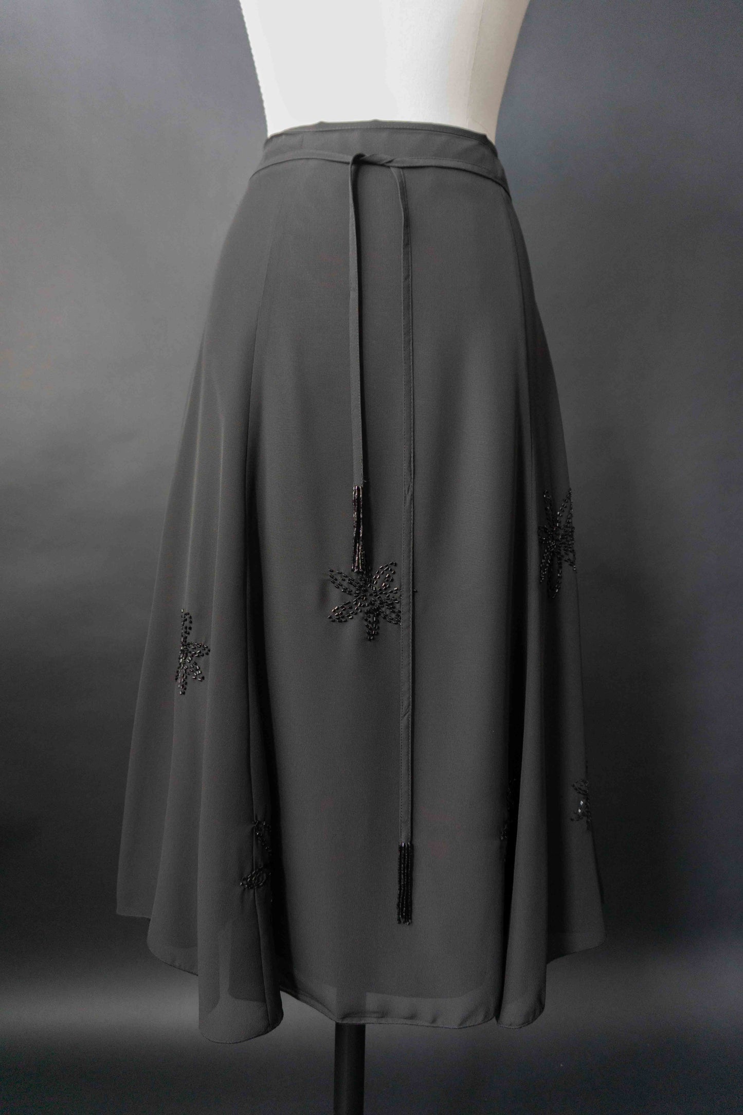 Midi-Rock Schwarz Perlenstickerei Gothic Vintage