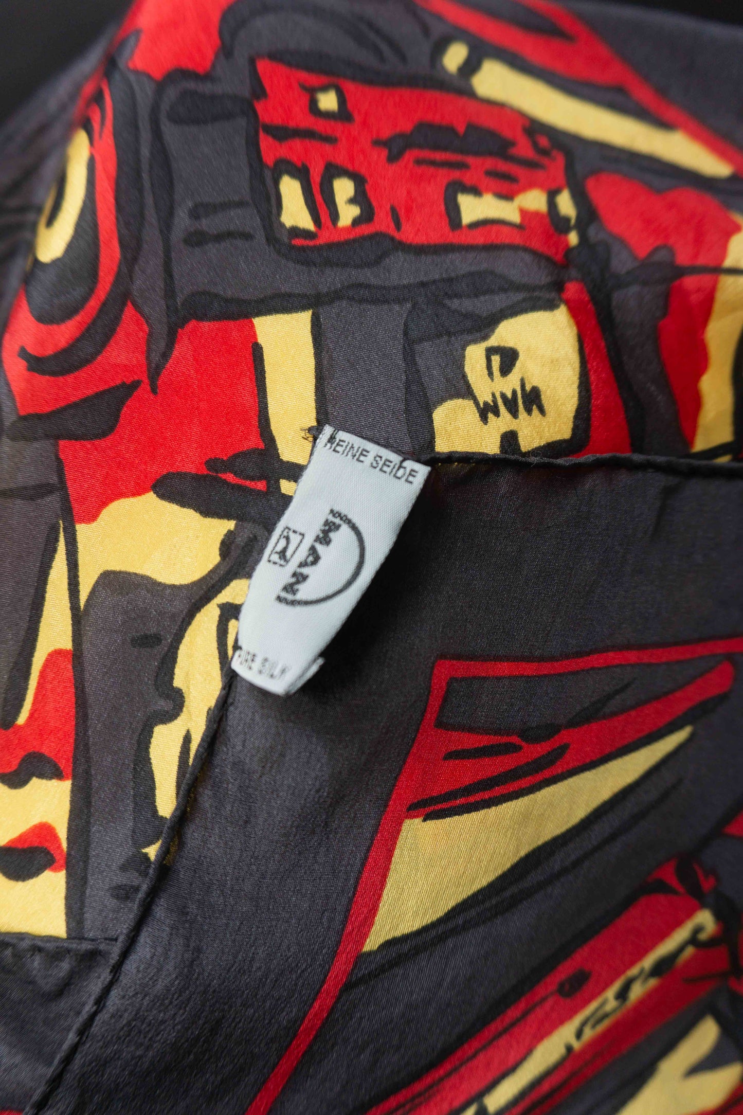 XXL Seidenschal abstraktes Muster in Grau, Gelb, Rot, Schwarz