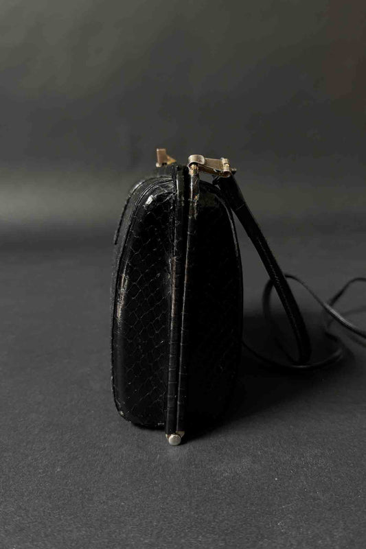 Vintage Schlange Box-Tasche aus den 50ern in tiefem Petrol-Schwarz