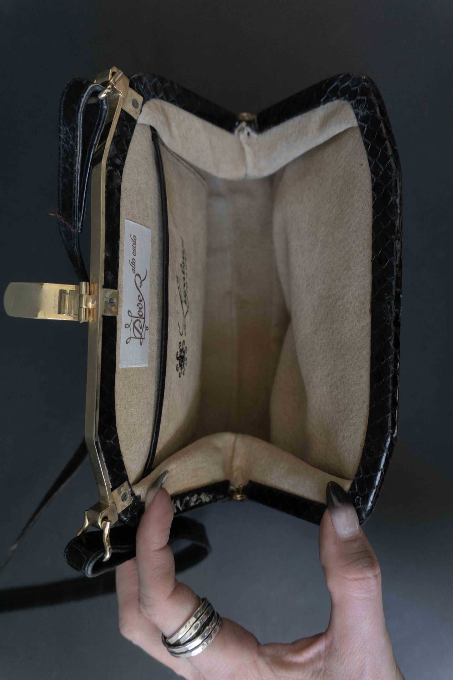 Vintage 80s Lederhandtasche Schlangenleder Goldene Hardware