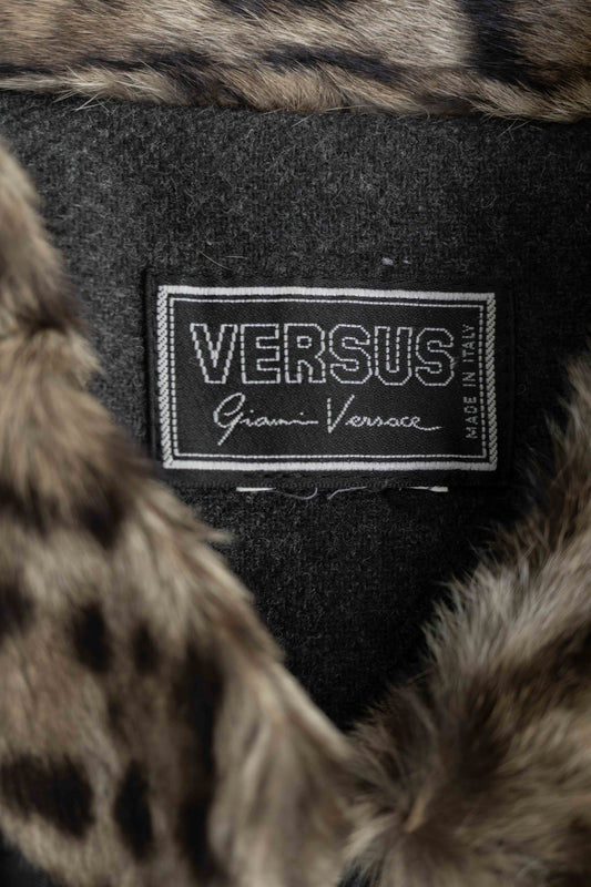 Vintage 80s Versace Übergangsjacke Gesteppt Fellkragen