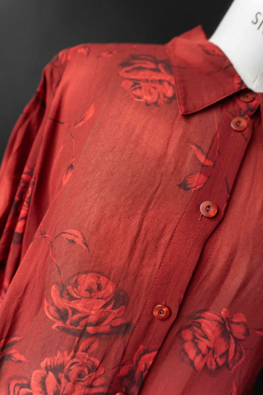 Vintage Bluse Rosenmuster Viskose Sommerlook