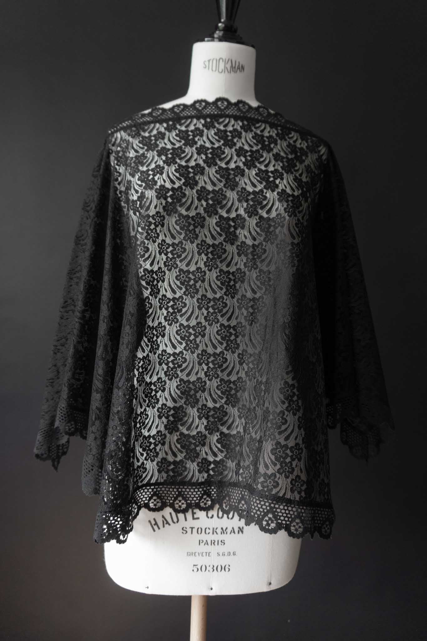 Vintage 70s Spitzen-Cape – One Size, schwarzes Accessoire mit Witchy-Flair