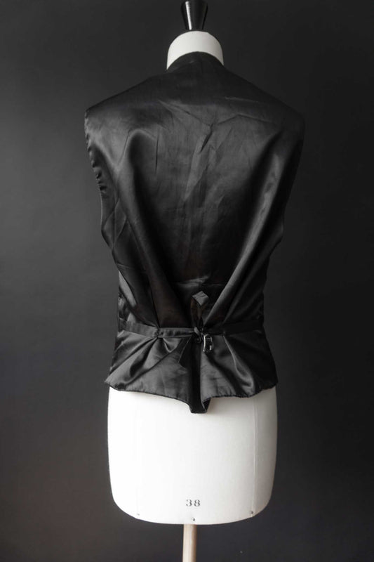 Vintage Lederweste in Schwarz mit Schnalle – Lederjacke für Damen in XL