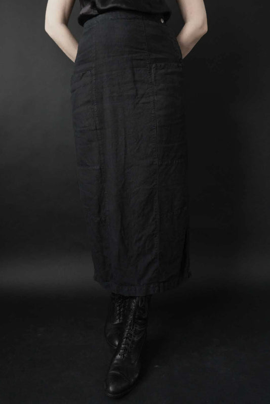 Midi-Rock aus Leinen mit Knopfleiste und Taschen – Vintage Damenmode von OSKA