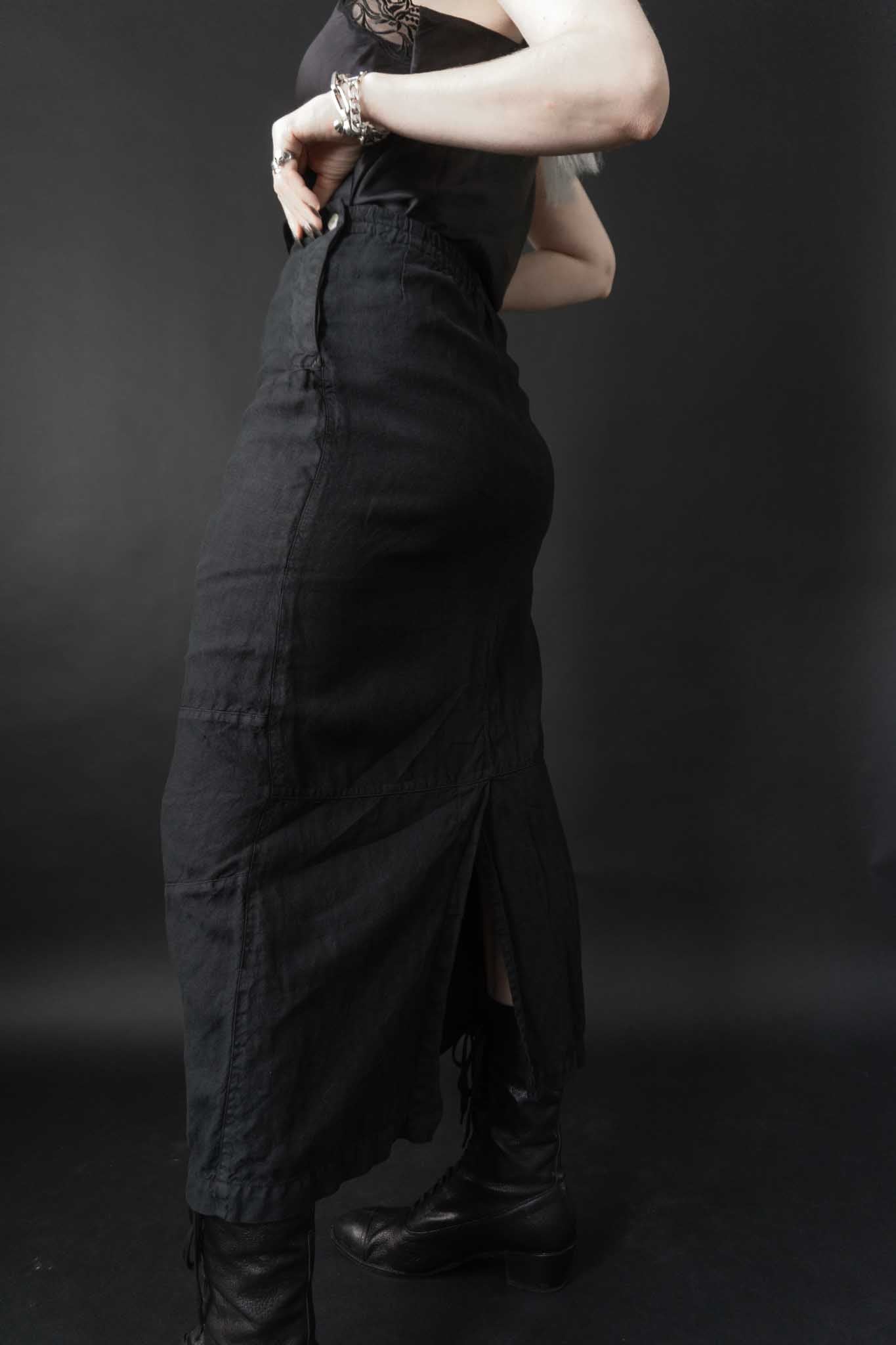 Midi-Rock aus Leinen mit Knopfleiste und Taschen – Vintage Damenmode von OSKA