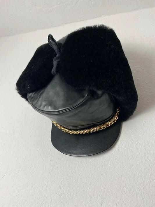 Chapka Ledermütze Schwarz - theplaincircle vintage