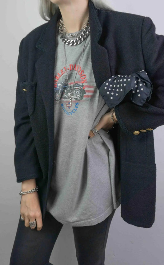 Blazer Boucle Schwarz - theplaincircle vintage