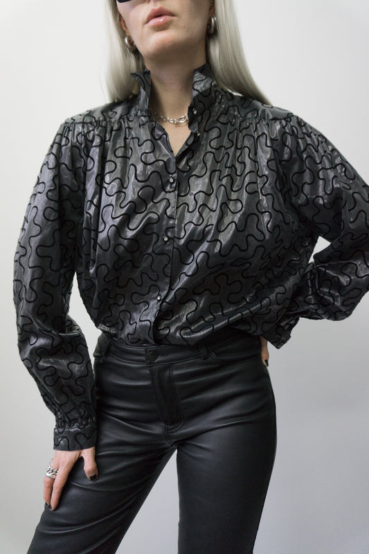 Bluse, Silber, M–L - theplaincircle vintage