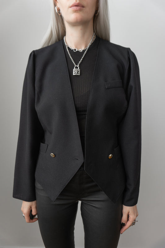 Vintage Blazer, Schwarz, Doppelreihig, M - theplaincircle vintage
