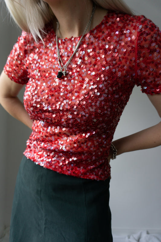 T-Shirt, Pailetten, XS - theplaincircle vintage