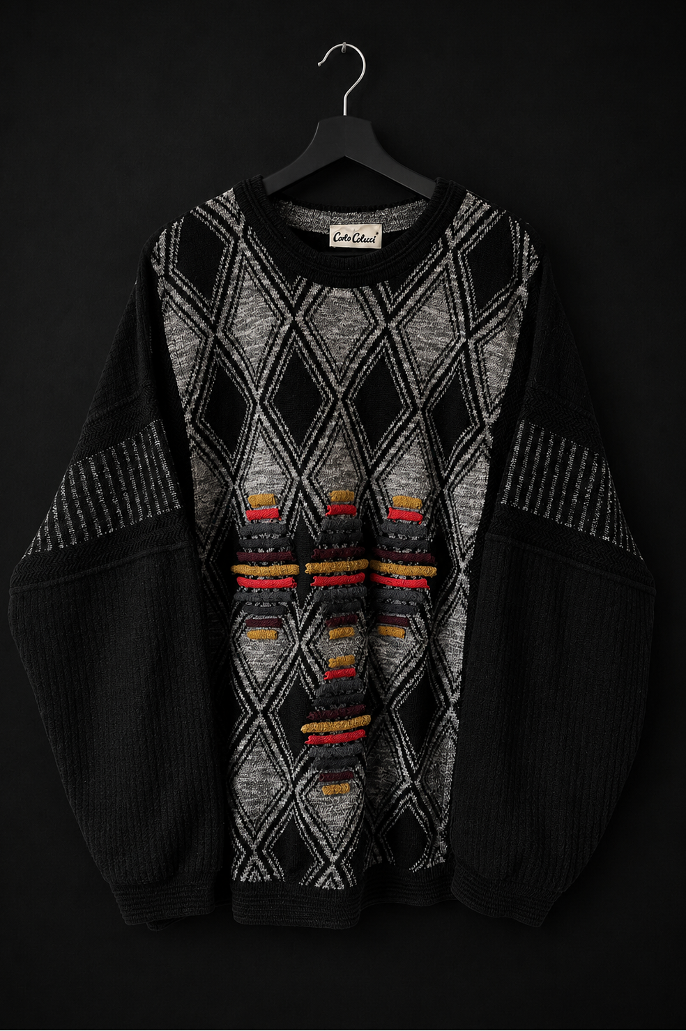 Vintage 90s Carlo Colucci Pullover – Schwarz & Grau, M–XL