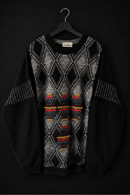 Vintage 90s Carlo Colucci Pullover – Schwarz & Grau, M–XL
