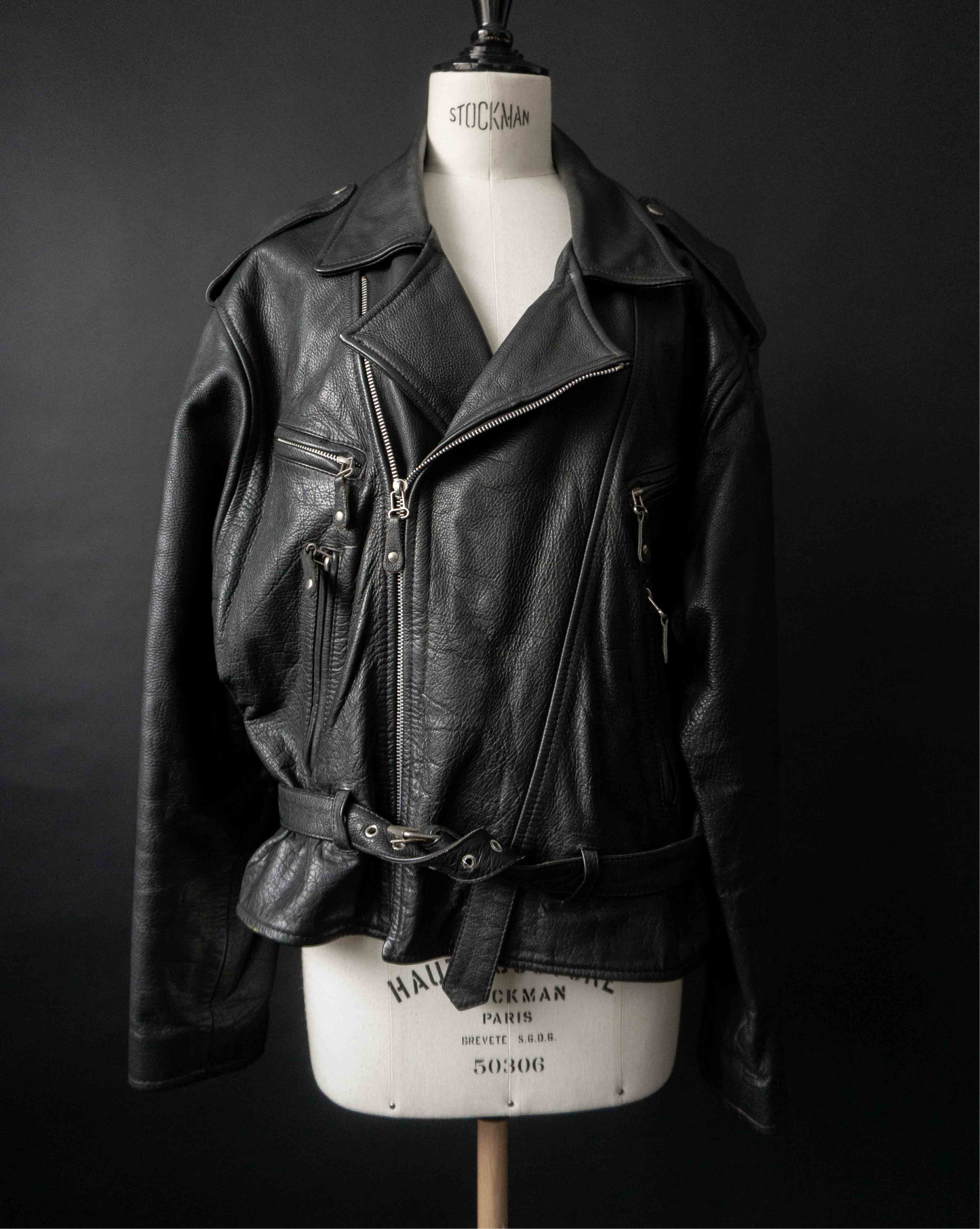 Vintage Biker Lederjacke Schwarz, M–L theplaincircle vintage
