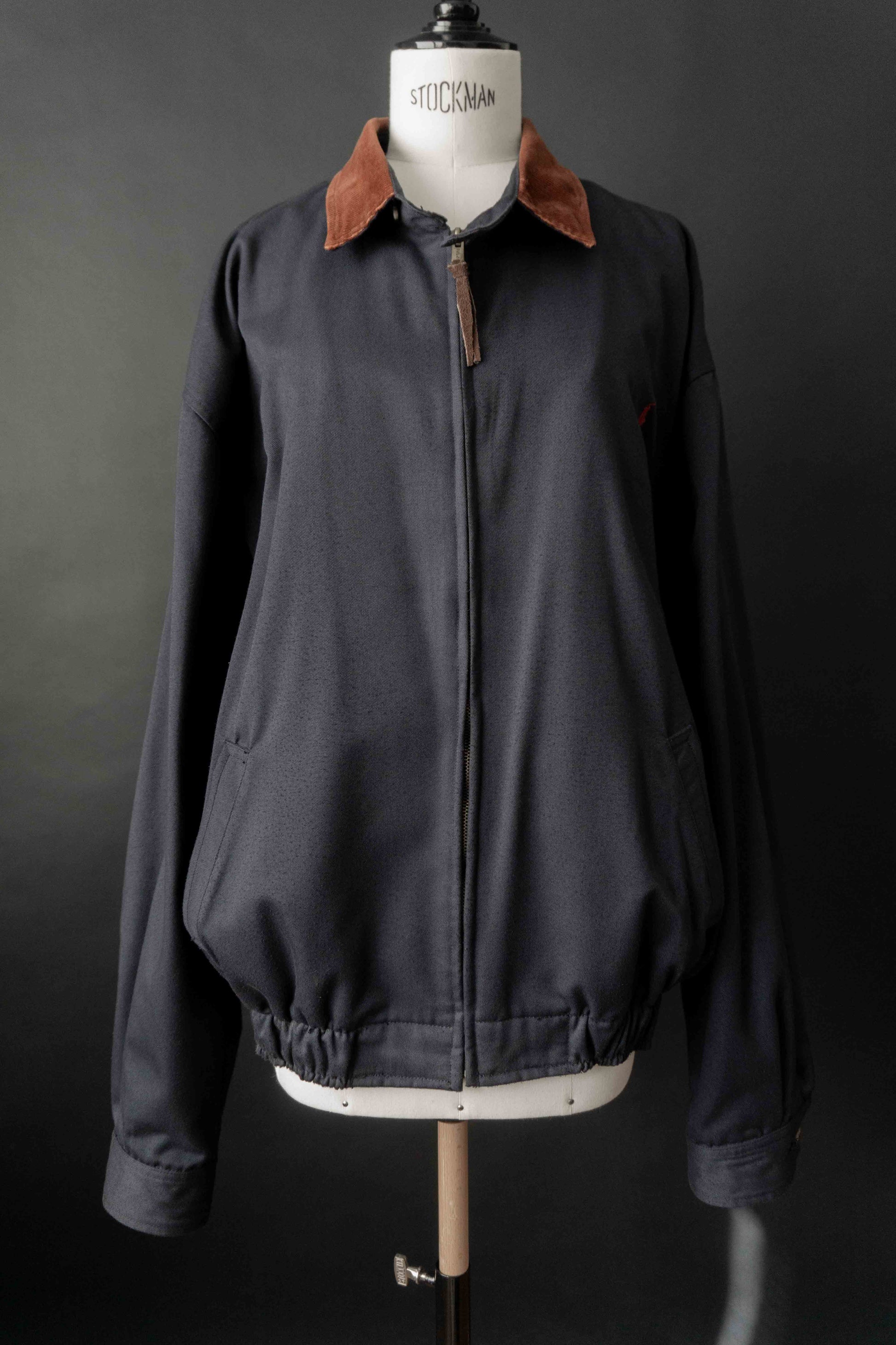 Vintage Ralph Lauren Polo Blouson Navy mit rotem Pferd, braunem Kordkragen und Karo-Futter