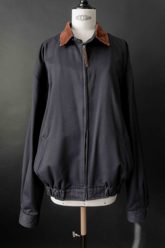 Vintage Ralph Lauren Polo Blouson Navy mit rotem Pferd, braunem Kordkragen und Karo-Futter