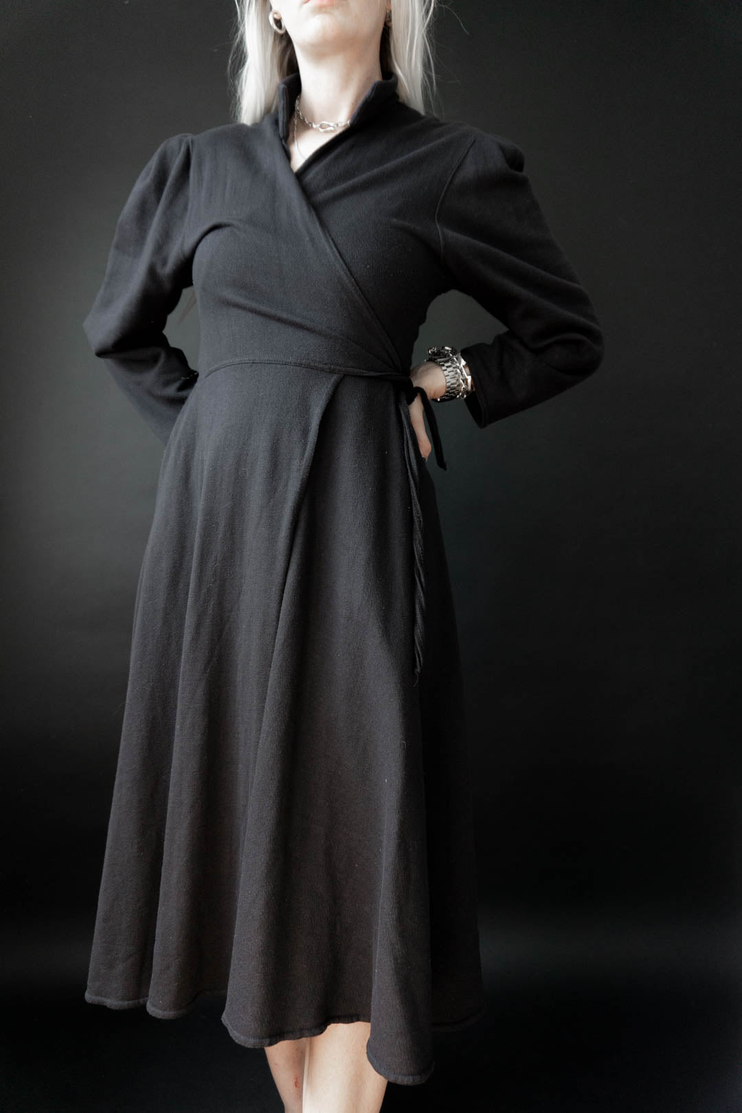 80s Norma Kamali Wickelkleid, S–M theplaincircle vintage