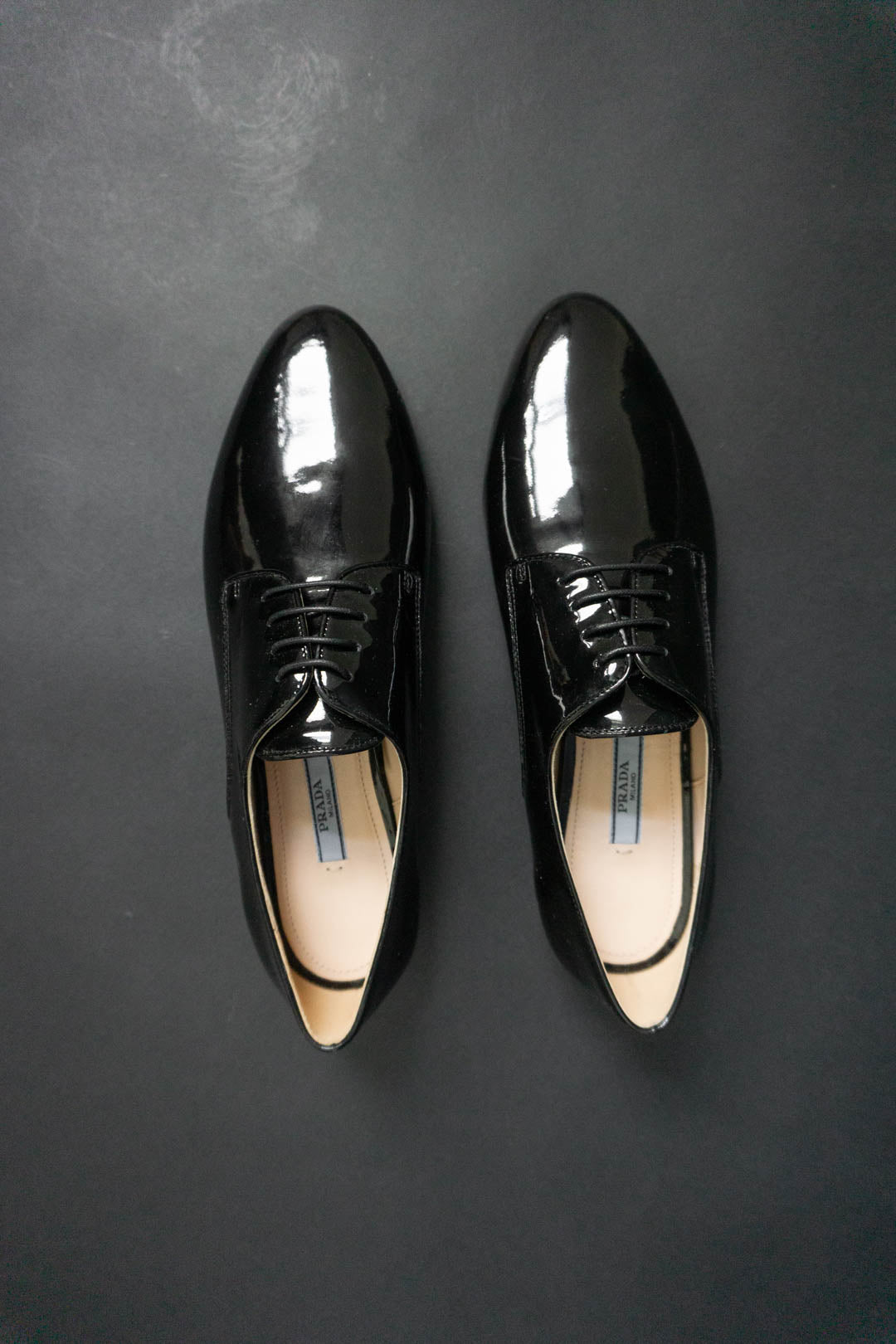 PRADA lace-up shoes, patent, 38.5