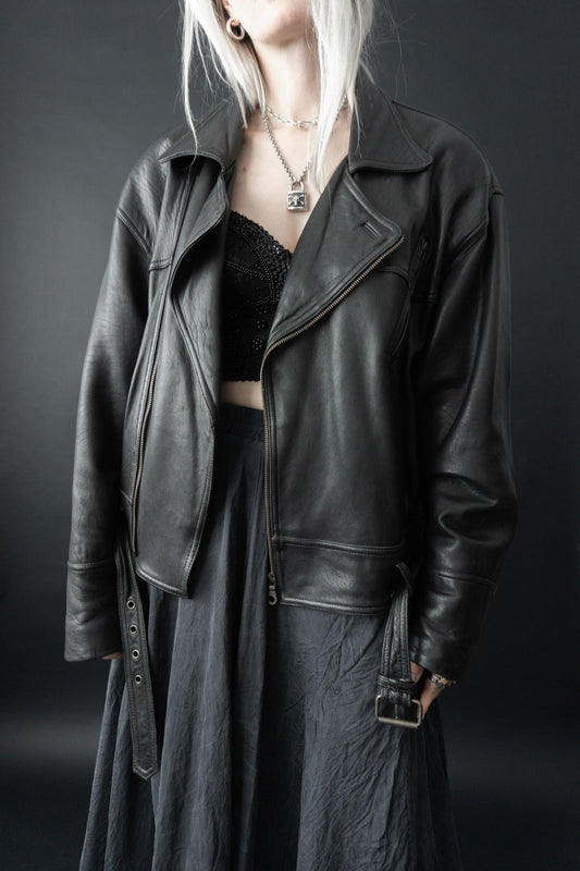 Slouchy leather biker jacket, M–XL