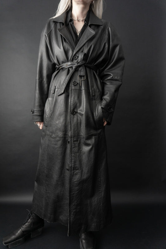 Leather coat, maxi, M–L