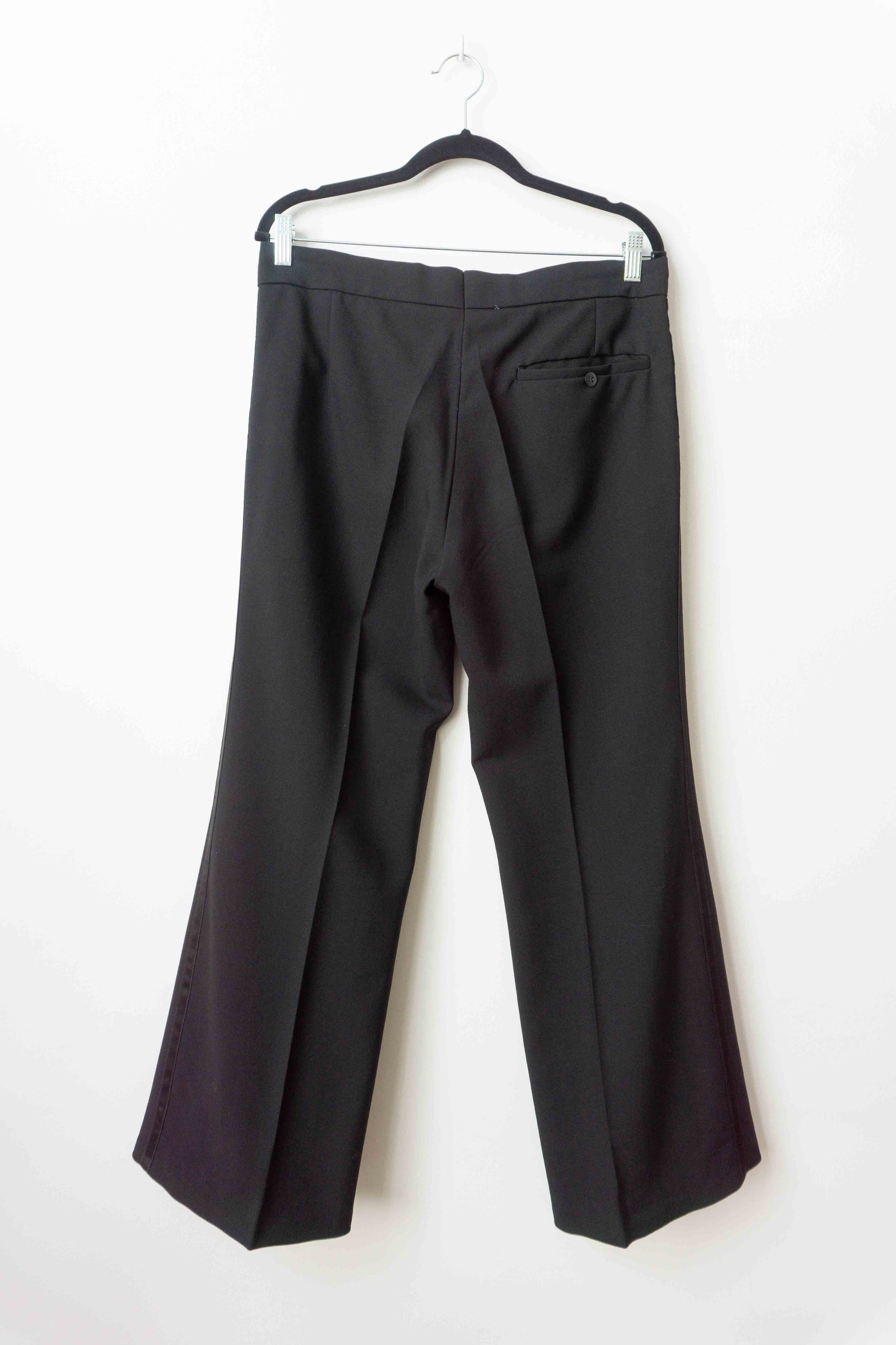 Vintage schwarze Bundfaltenhose aus Wolle – klassische Anzughose mit ausgestelltem Bein, L theplaincircle vintage
