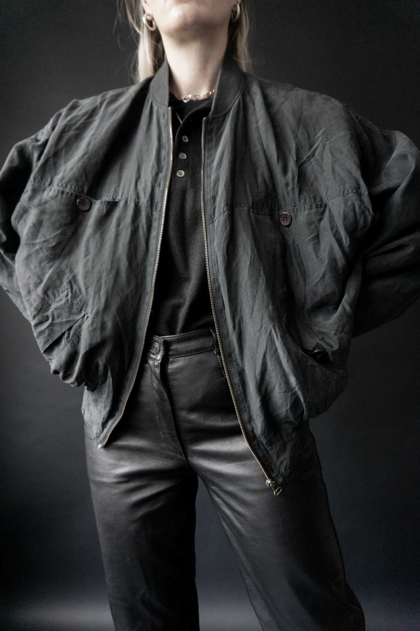 Blouson Seide Schwarz, M–XL