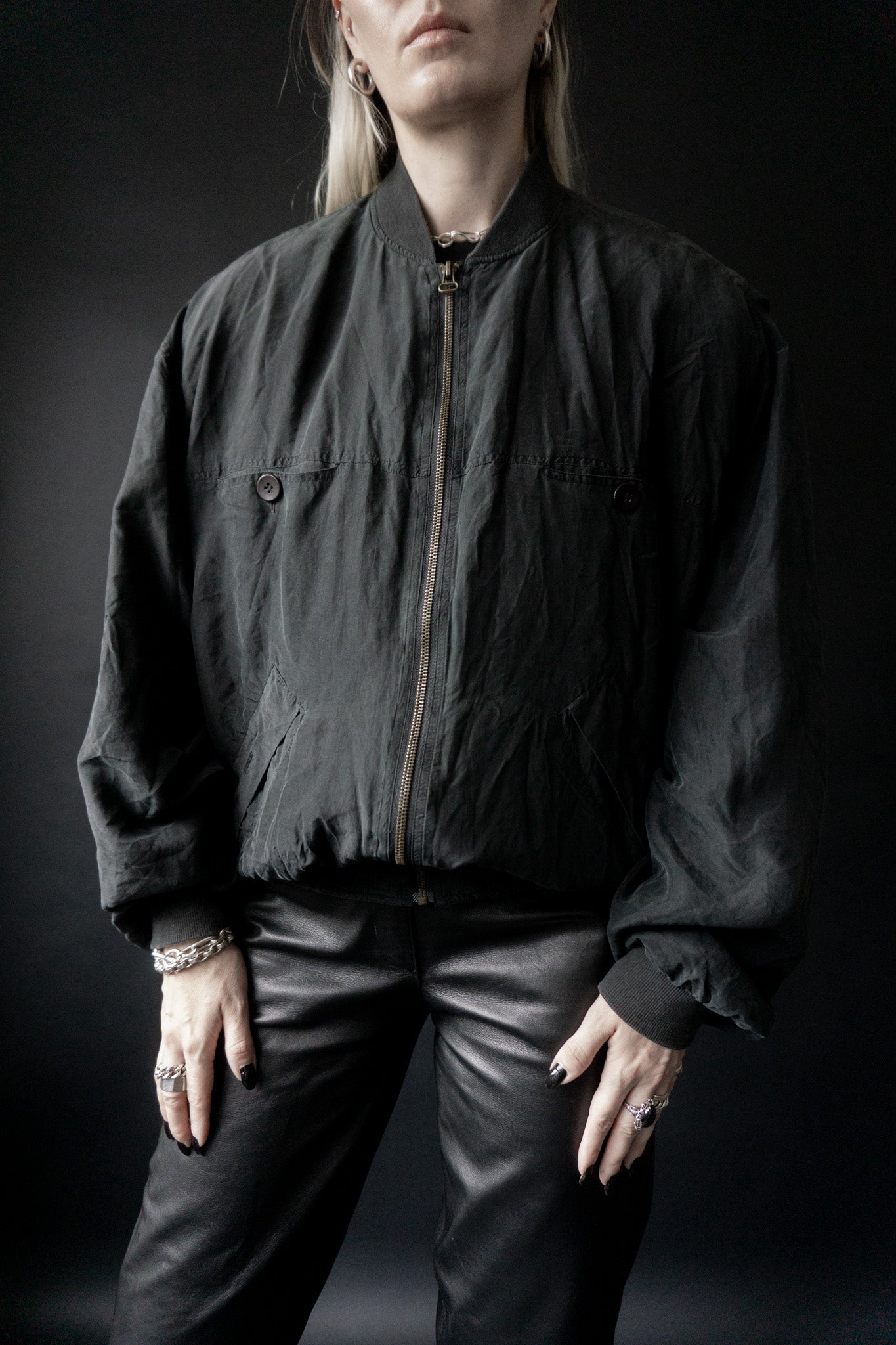 Blouson Seide Schwarz, M–XL