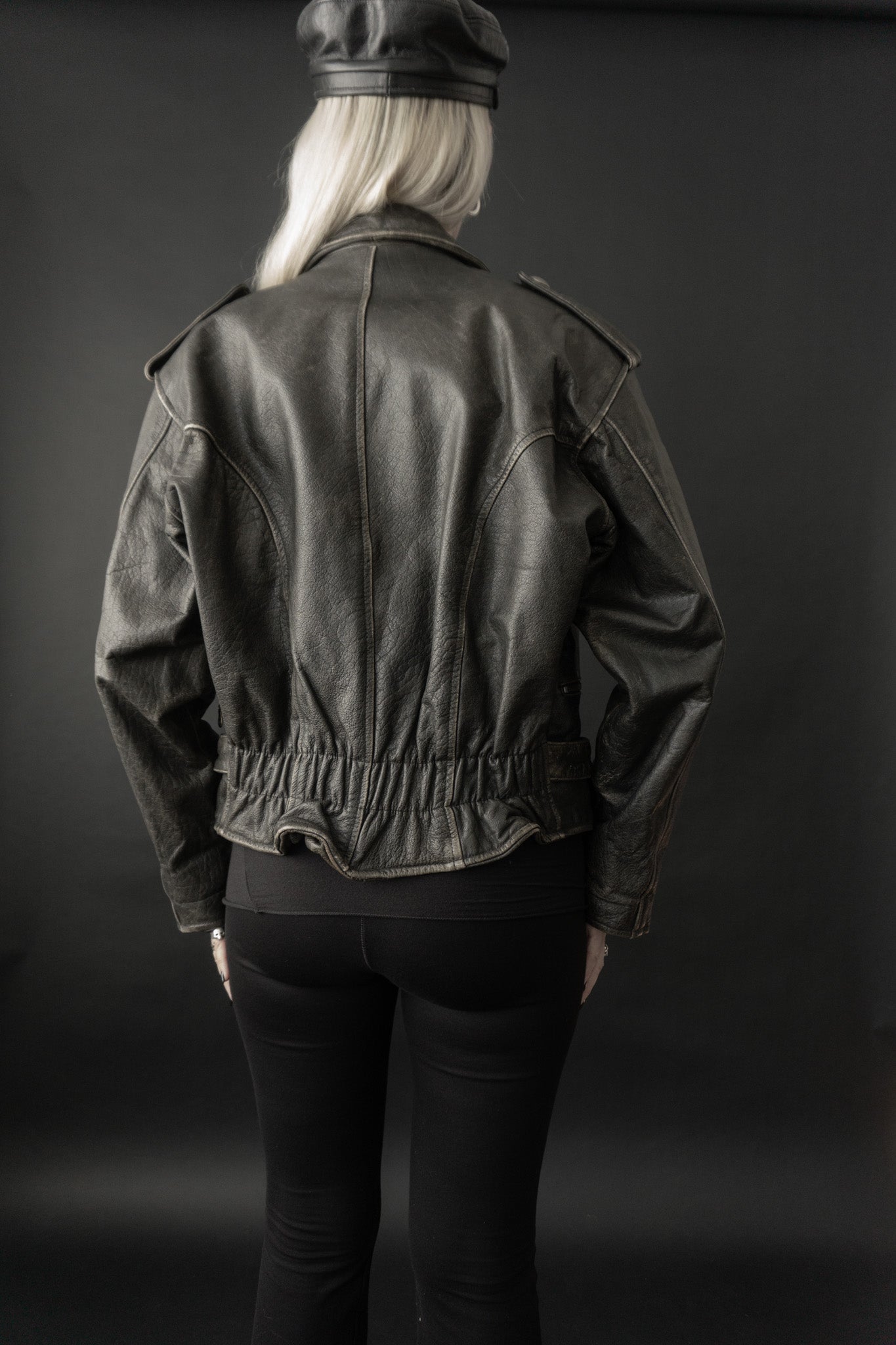 Oversized leather jacket, black, M-L